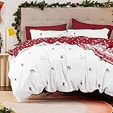 Bedsure Christmas Duvet Cover Queen - Reversible Skiing Snowflakes Printed Christmas Theme, Duvet Cover with Zipper Closure 1 Duvet Cover, 2 Pillow Shams (Queen, Christmas White)