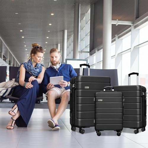 Image of KEYTANG 3-Piece Hardshell Luggage Set(20 /24 /28), Lightweight Expandable Suitcase with TSA Lock and Double Spinner Wheels, 20% Expansion for Extra Packing, Carry-On and Checked Bags, Black