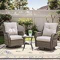 Belord 3 PCS Patio Furniture Set - Mixed Grey Wicker Swivel Rocking Chairs with Side Table, Furniture Set for Outdoor