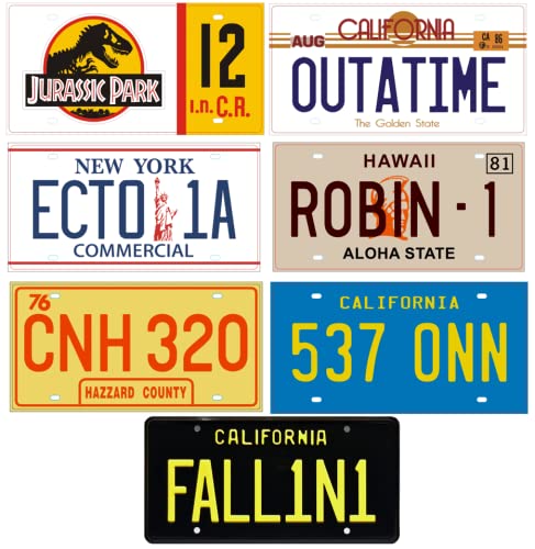 - Set of 7 license plate replicas of cars from famous movies and series (MAGNUM, STARSKY, JURASSIC, GHOSTBUSTERS, RETOUR TO THE FUTURE, LUCIFER, SHERIFF ...) PF20