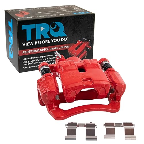 Image of TRQ Rear Left Brake Caliper w /Bracket Performance Red Drivers Side | For 2009-2013 Subaru Forester 2008-2014 Impreza 2015-2019 WRX
