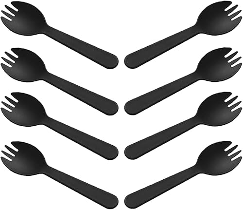 100 piezas desechables de plástico Spork de peso medio cubiertos negros tenedores perfectos para la escuela, almuerzo, picnic, restaurantes, fiestas