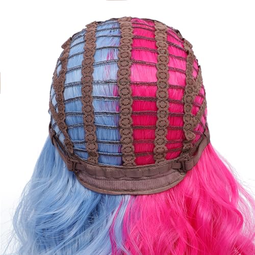 Parrucca rossa e blu con frangia d'aria Parrucca