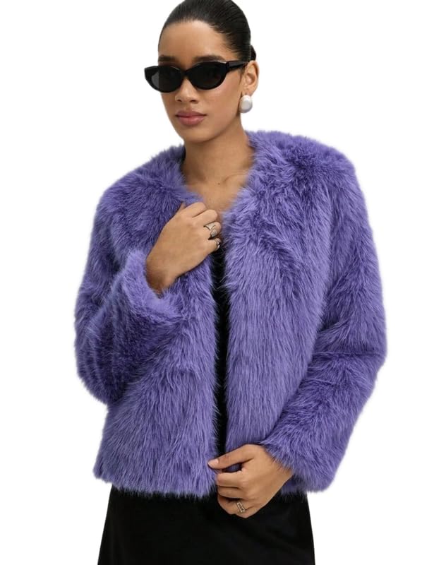 Patakadevi | Purple Faux Fur Crop Jacket For Women | For Evening Party And Social Gathering | Shaggy Full Sleeve Winter Outerwear | Statement Dinner Coat-picture-53