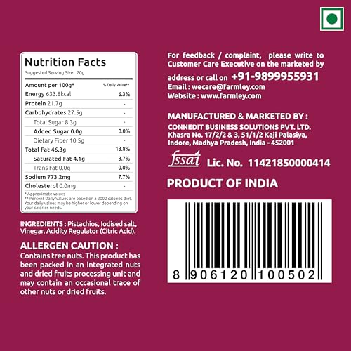 Image of Farmley Premium California Roasted Salted Pistachios | 200 g | Pista, Dry Fruits, Pistachios, Nutritious & Crunchier Pista Nuts, Tasty & Healthy Snacks (Pack of 2)