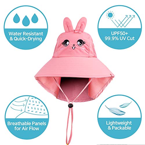 Image of Kids Sun Hat UPF 50+ Boy Girl Protection Hat Wide Brim Beach Hats with Mesh and Adjustable Chin Strap