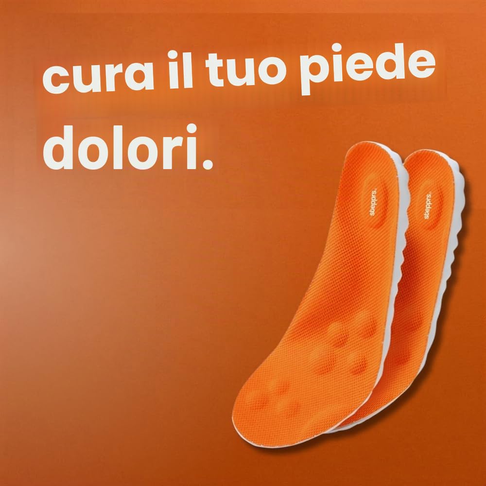 Originali Stepprs - Solette massaggianti con comfort potenziato, solette termiche in memory foam 4D con supporto per arco plantare per uomo e donna (arancione, EU 43-44)