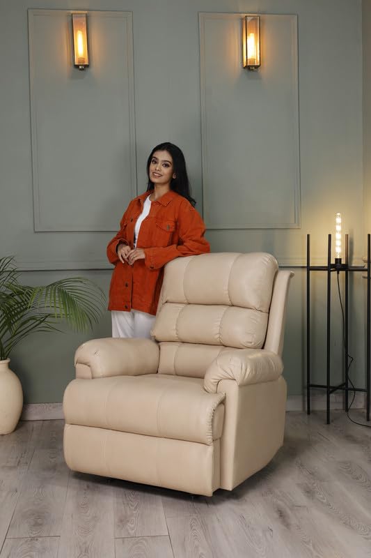 Image of Solis Royale 1 Seater Recliner Sofa Chair | Motorized Recliner Lounge Sofa Chairs for Relaxing | Comfortable Cushioned | Living Room, Bedroom, Office (Amnet - Beige, Amnet - Leatherette)