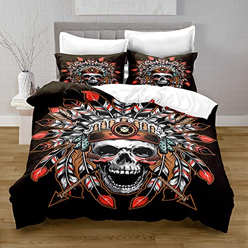 CráNeo Lecho Juego De Funda De EdredóN Microfibra Suave Funda NóRdica con Fundas De Almohada DecoracióN De Ropa De Cama para Adolescentes Adultos,Super King (230x260cm+2x50x90cm),Skull 9