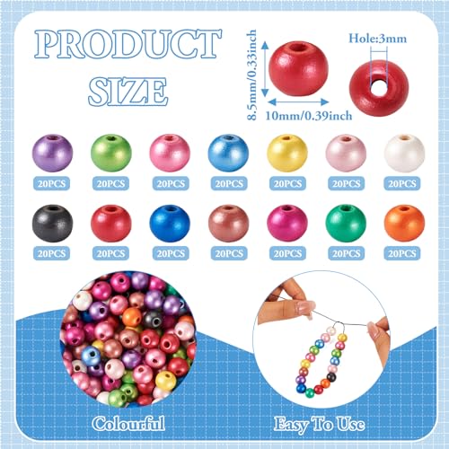 PandaHall 280pcs Colorful Wooden Beads 10mm Wood Round Ball Spacer Loose Beads Bulk for Macrame Garland Crafts DIY Jewelry Making - Image 3