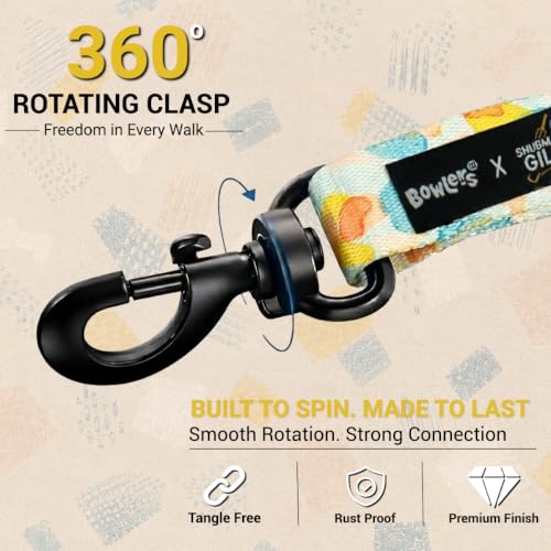Image of Bowlers Dog Leash for Small, Medium & Large Dogs | Green & Yellow Design | Durable Nylon Pet Walking Lead | Strong Metal Hook | Comfortable Grip for Daily Walks & Training