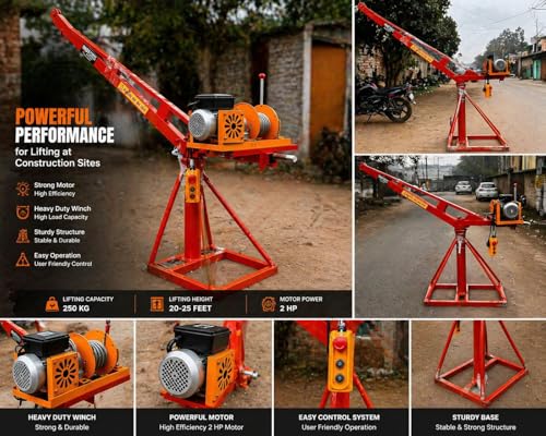 Image of IND Monkey Lift Crane /Portable Mini Crane 65 Kg Frame Pure Copper Motor Single Phase Material Lifting Machine 8mm GI Wire Rope 135 Feet Heavy Duty