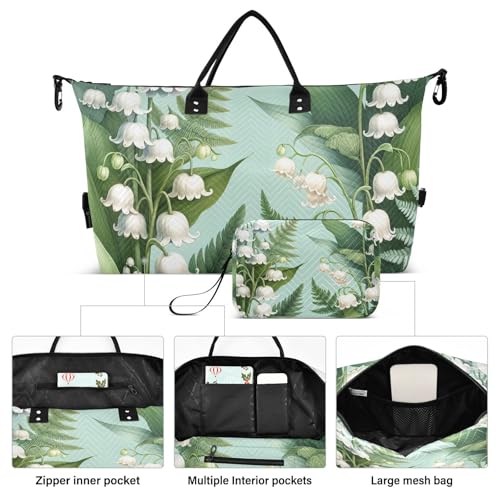 Palm Leaf Lily Floral Travel Duffel Bag, Shoulder Weekender Overnight Bags - Large Gym Bag with Wet Pocket2