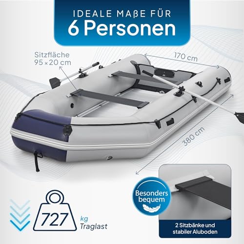 ArtSport Schlauchboot 3,80 m für 6 Personen mit 2 Sitzbänke & Aluboden - Paddelboot mit Paddel,...
