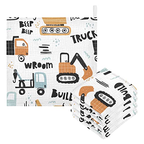 Image of vvfelixl Building Equipment Construction Transpor Baby Burp Cloths, Baby Muslin Washcloths for Boys Girls, Cotton Baby Face Towel for Newborn Infants Soft and Absorbent 11.8 X 11.8 in, 5 Pack