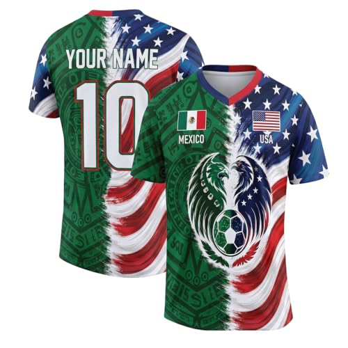 Personalized Half Mexico Half USA Soccer Jersey - Custom Name Binational Football Split Shirt - Patriotic American Sports Game Day Jerseys for Men Women Youth Team Supporters SUSA-4