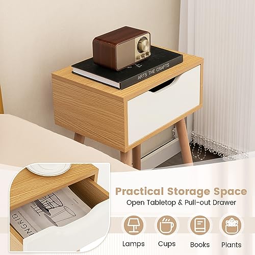 Giantex Mid Century Modern Nightstand, Wooden Bedside Table With Storage Drawer, Versatile End Table With Solid Beech Wood Legs For Bedroom Living Room thumb #3