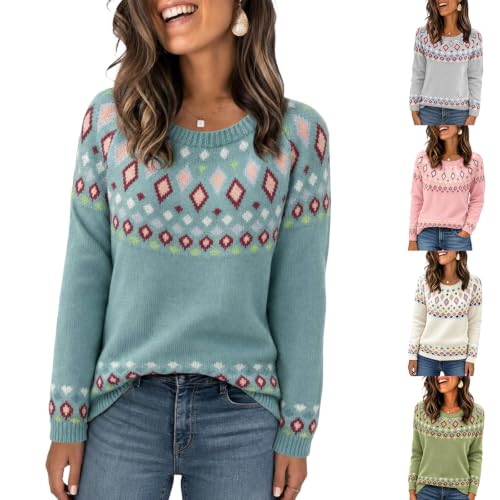 Knit Sweater for Women Crew Neck Graphic Print Casual Tunic Sweaters - image 1