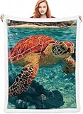 Tortuga Cobijas de Invierno, Océano Manta Sofa Invierno 150x200cm, Mantas para Cama Suave Acogedora Cálida y Esponjosa Reversible, Sensación de Cachemira Cálida y Acogedora para Cama y Sillón A-1809