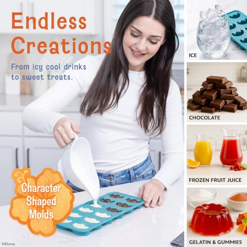 Image of Disney Stitch Silicone Ice Cube Tray, 2-Pack 5 inchx12.5 inch, BPA-Free | Flexible design pops character-shaped cubes out easily, dishwasher safe, doubles for chocolate and gummies, makes 24 molds