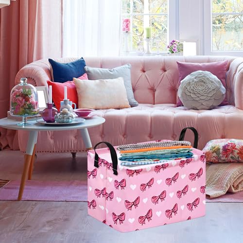 Image of Storage Basket Home Shelf Basket Kids Organizer Box Clothes Laundry Hamper Nursery Bin Gift Laundry Basket with Handles Pink Bowknot Pattern for Home