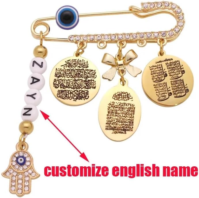 Customize English Name Islam Quran Four Qul suras AYATUL KURSI Vanyakad Baby Brooch Pin