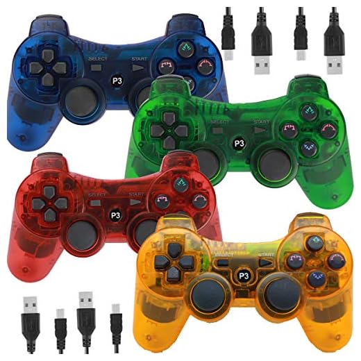 Wireless Controllers for PS3 Playstation 3 Dual Shock, Bluetooth Remote Joystick Gamepad for Six-axis with Charging Cable,Pack of 4 (Orange,Green,Blue,Red)