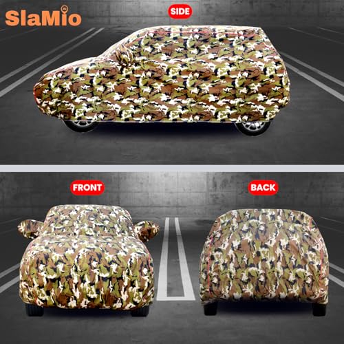 Image of Waterproof Car Body Cover for Mercedes E Class with Mirror Pocket, Soft Cotton Lining, Triple Stitched, Full Bottom Elastic (Heat Resistant Jungle Print with Red Piping)