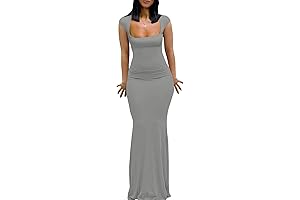 Womens Summer Cap Sleeve Square Neck Elegant Casual Lounge Bodycon Slim Maxi...