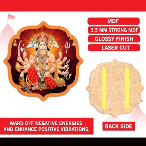 Image of BerryBox Panchmukhi Hanuman MDF StickerWall Frame Door Vastu Dosh Rectification Remedy Of Home, Office And Factory MDF Photo Poster with self adhesive tape 4 inch (Style 2)