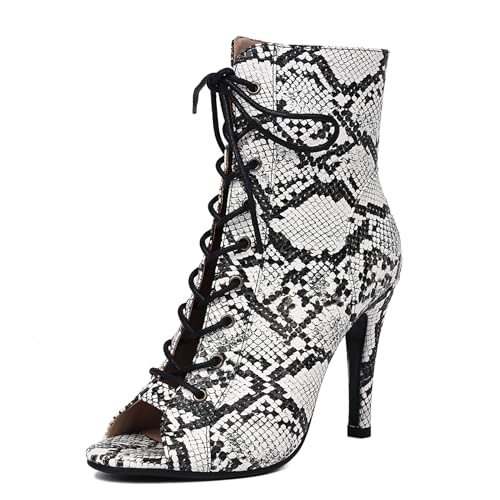 SHEMEE Women's Stiletto High Heels Peep Toe Ankle Booties Fashion Heeled Sandals Zipper Summer Short Boots Lace-Up Dance Shoes