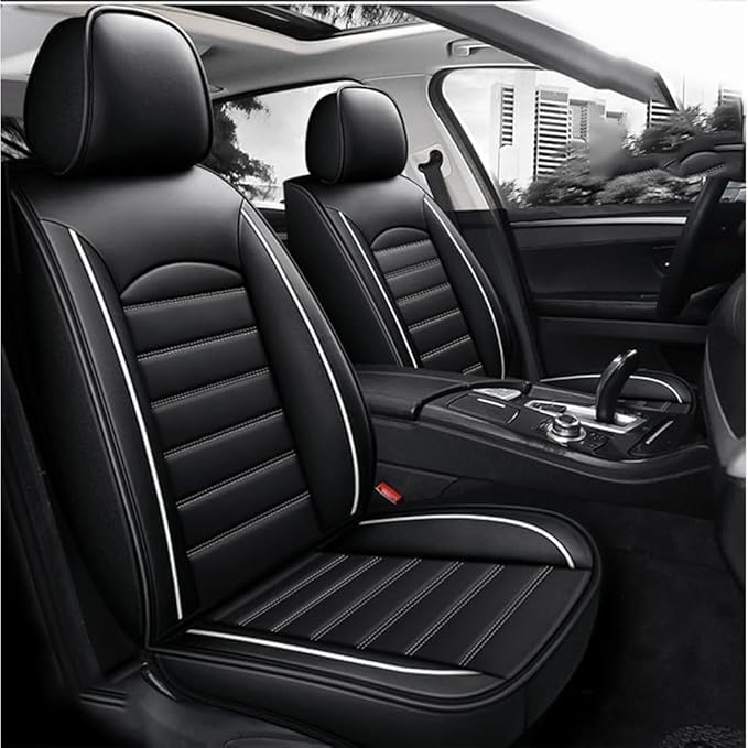 Fundas Asientos Coche para Audi Q3 S-Line/Q3 Quattro/Q3 Sportback/Q5/Q5, Impermeable Cómodo Juegos Cubreasientos Interior Accesorios,Black-White