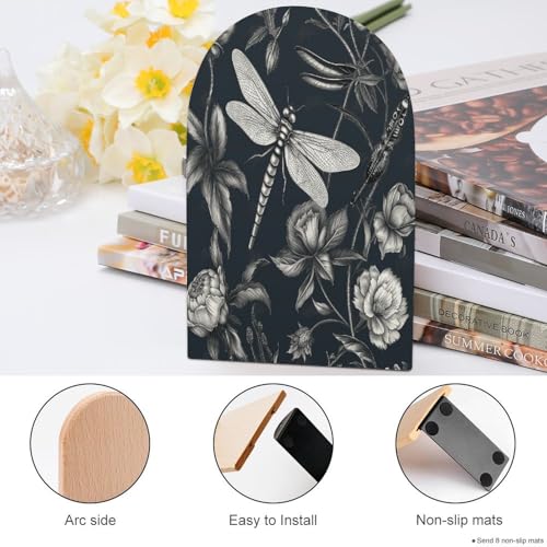 Sujetalibros de flores y libélula de madera con base de metal 5