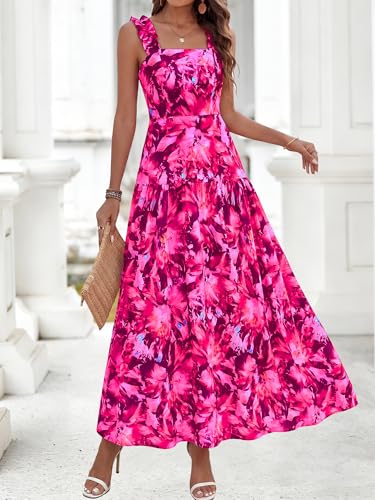 Image of BTFBM Dresses for Women Summer 2026 Formal Sleeveless Smocked Floral Long Wedding Guest Dress Party Spring