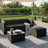 Juskys Gartenmöbel Set M – Punta Cana Polyrattan Lounge Möbel für 3–4 Personen mit Sofa, Sessel, Tisch & Kissen, wetterfeste Balkonmöbel für Garten & Terrasse – Schwarz/Grau