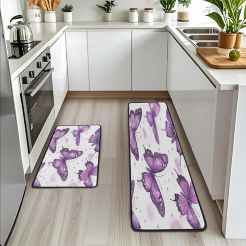 Tapis de cuisine antidérapants violet papillon en mousse 2 pièces - 3