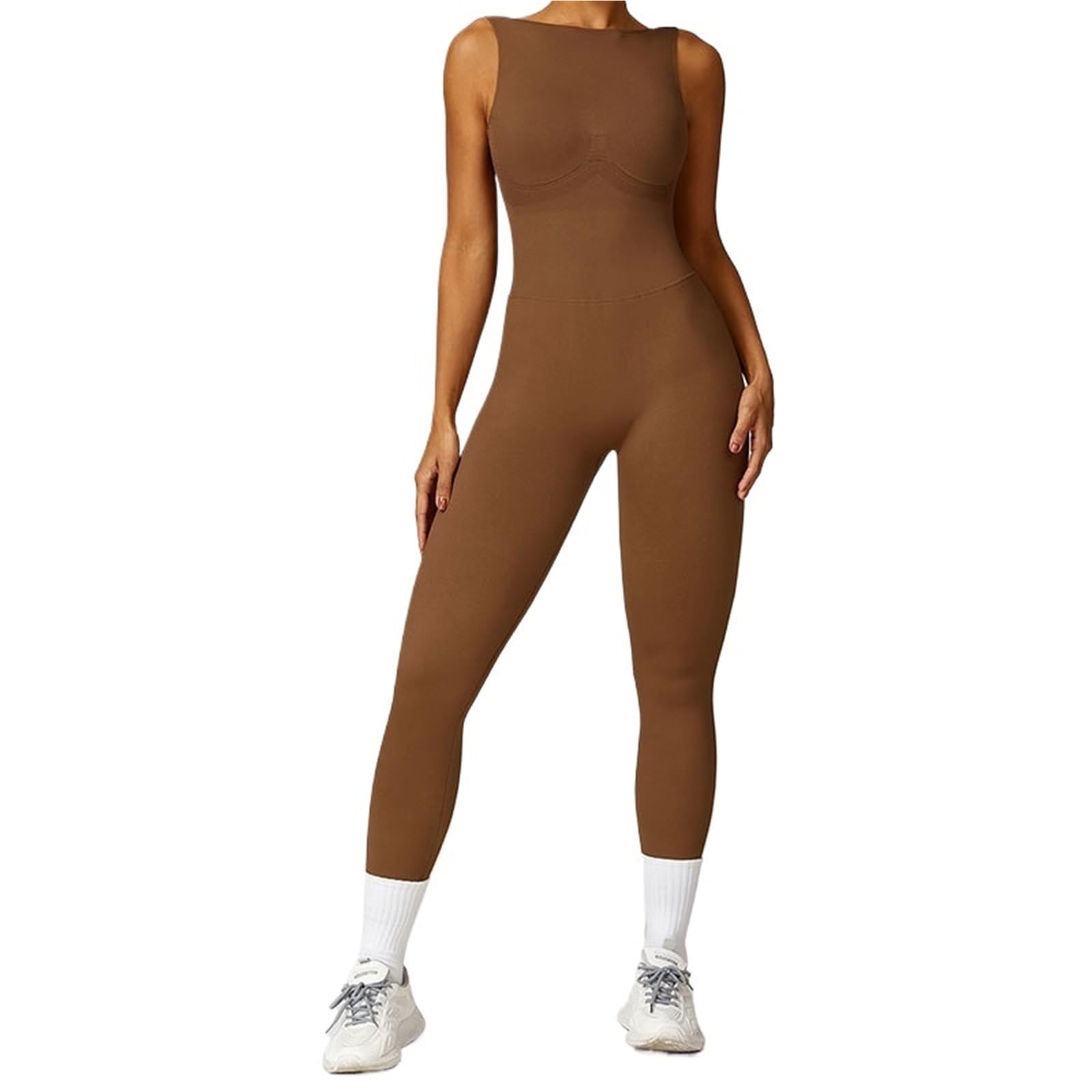 Mono Yoga Mujer Monos sin Costuras for Mujer, Traje de Yoga, Danza del Vientre, Conjunto de Entrenamiento de Fitness, Mono elástico, Ropa de Gimnasio con realce(Brown,M)