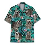 Tropical Raccoon Hawaiian Shirts for Men Women, Summer Beach Animal Button Down Short Sleeve, Raccoon Lover Gifts