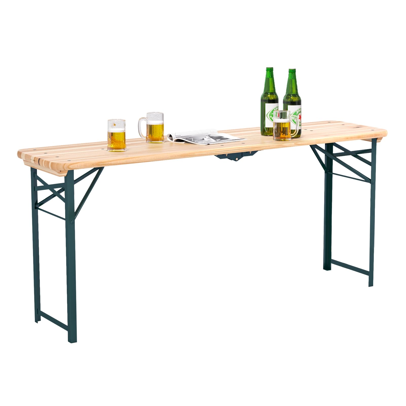 Warmiehomy 177CM Folding Picnic Table, Portable Wooden Foldable Garden Camping Trestle Table for Patio Backyard Party BBQ, 177 x 46 x 77cm