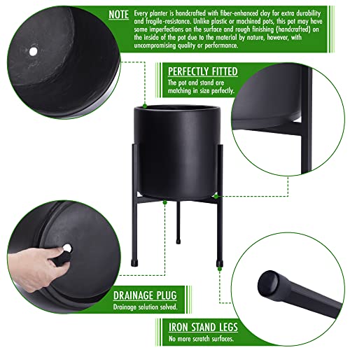 D'vine Dev Modern Black Plants Pot Cylinder Planter with Heavy Duty Stand, Small 8 Inch Pot, 12.6 Inch with Stand Height, 96-T-B-1 by D'vine Dev - Image 4