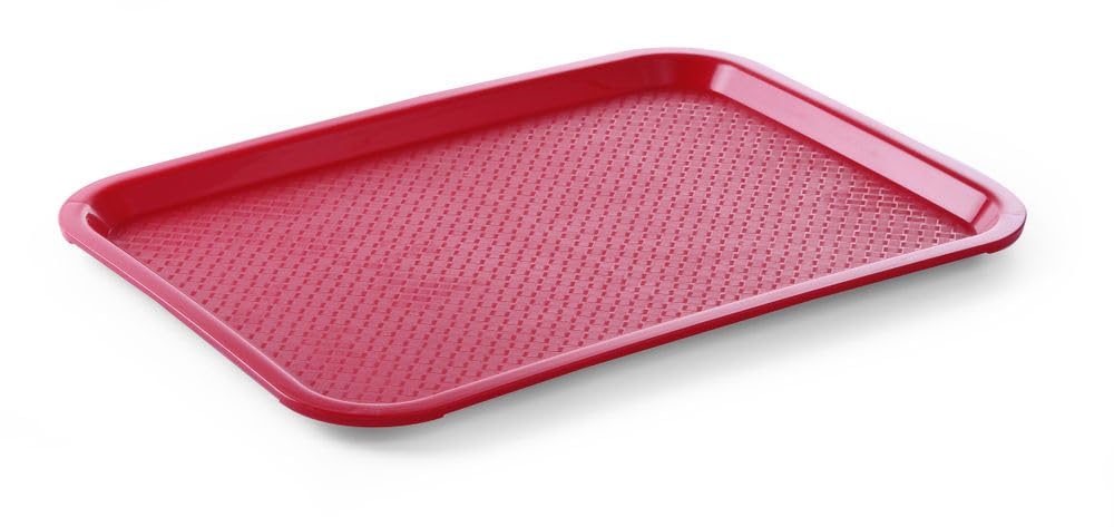 HENDI Bandeja de Servicio, Mediana, Rectangular, Multiusos, resiste hasta 80°C, Bandeja para Servir Comida rápida, Bebidas, Fast Food, Bandeja de Cocina, 305x415x(H) 20mm, Rojo, Polipropileno