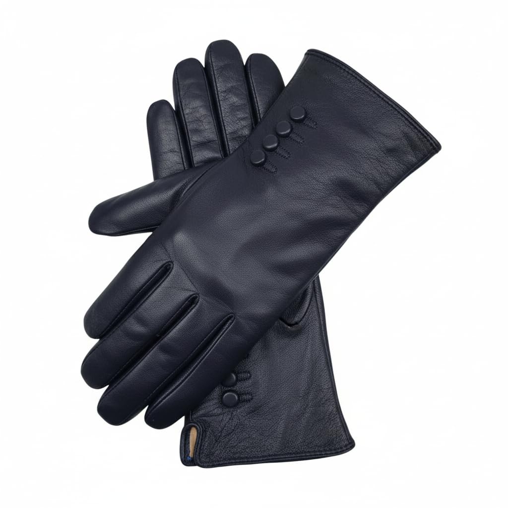 The Leather Emporium Women's Navy Genuine Leather Gloves Fully Lined In Medium
