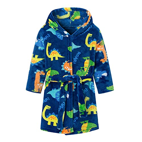 Peignoir à capuche en flanelle pour garçons et filles, motif dinosaure, cerf, animal de dessin animé, costume de Noël pour 3-8 ans, bleu, 3 ans Cover