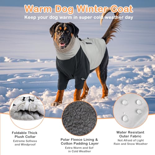 Hundemantel Grosse Winddicht Warmer Hundekapuzenpulli Eingebautes Geschirr Für Mittlere Und Große Hunde Geeignet Für Hunde Indoor Und Outdoor (Grau,XXL)
