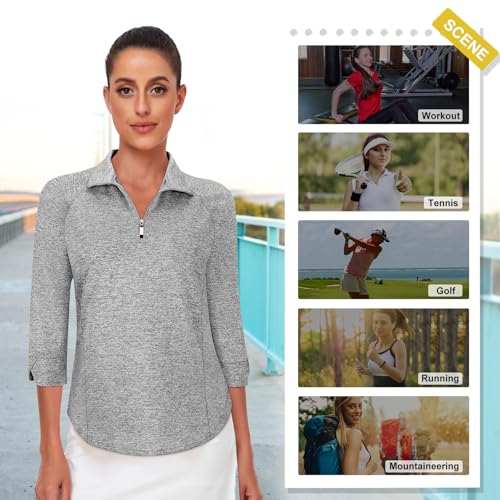 Image of Cucuchy Style Womens Golf Shirt 3 /4 Sleeve Quarter Zip Workout Tennis Tops Quick Dry UPF 50+ Shirts