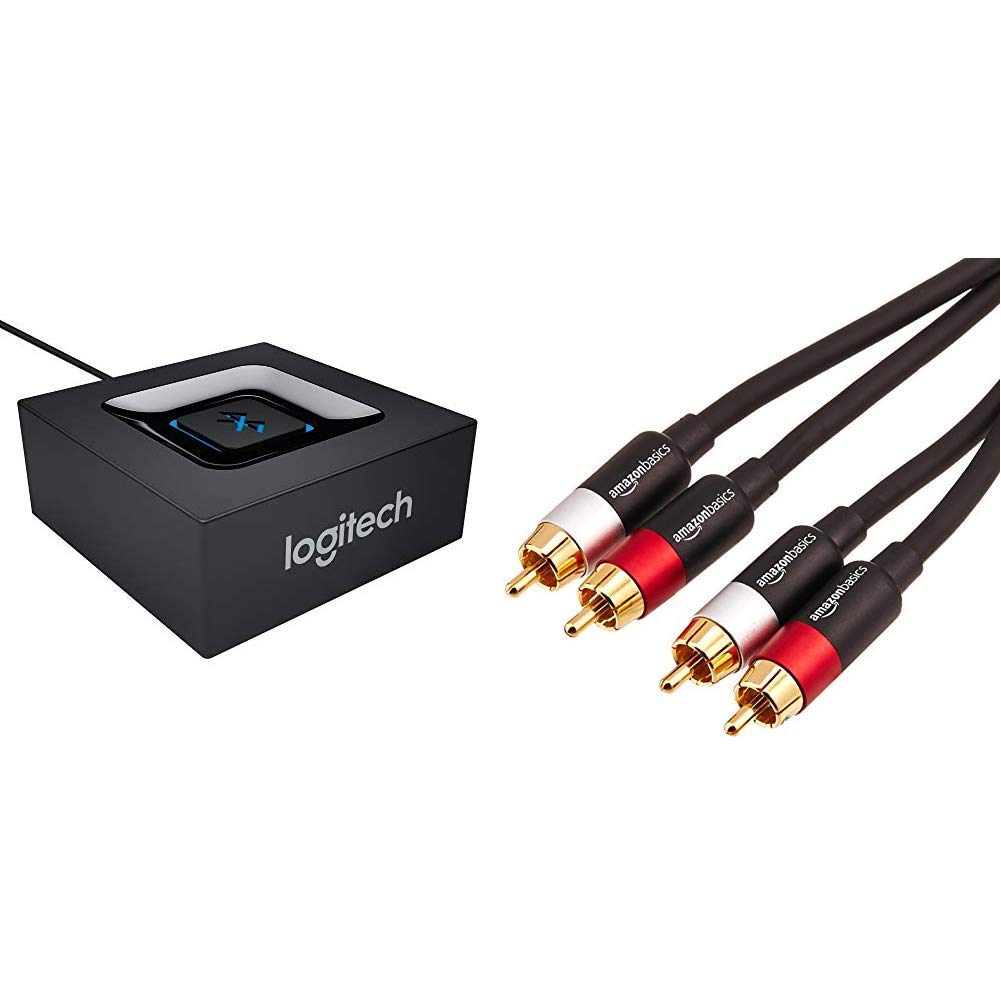 Logitech Adaptateur Audio bluetooth pour Haut-parleurs PC/Système stéréo/Récepteur A/V Noir (980-000912) & Amazon Basics Câble audio RCA 2 mâles vers 2 mâles - 1,2 m