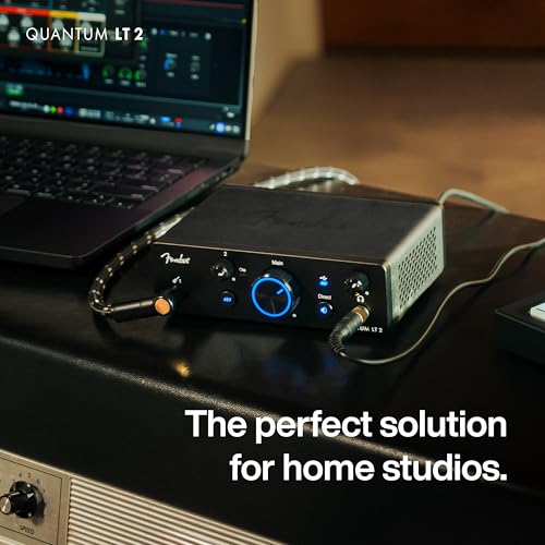 Image of Fender Quantum LT2 USB Audio Interface, for Guitarist, Vocalist, or Producer. Includes easy to use software, Fender Studio app, Amp and FX pack to create Studio Quality recordings. PC /Mac | 2-In /2-Out USB-C, Max-HD Mic Preamp, Fender Hi-Z Instrument Input, 24-Bit /192 Khz, Fender Studio Trial and Amp and Fx Pack