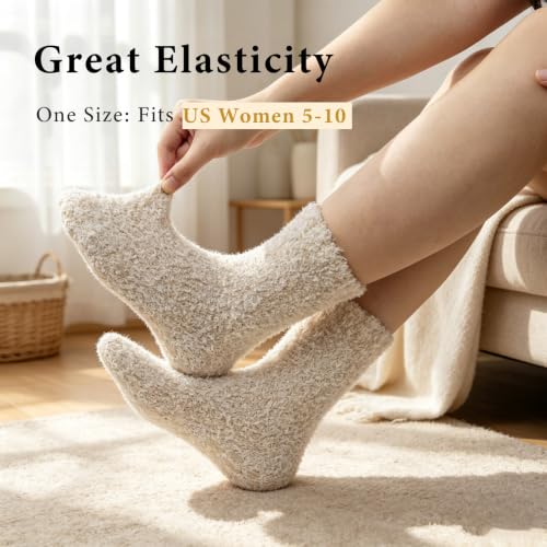 Women Fuzzy Socks with Grips 4 Pairs Non Slip Warm Winter Cozy Socks - Image 4