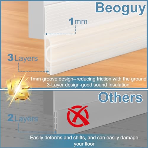 Image of Door Draught Excluder, Adjustable Door Sweep for Bottom of Door, Gap Filler for Exterior and Interior Doors, Door Weather Stripping Blocks Noise and Cold Air (39 Inch, Clear)