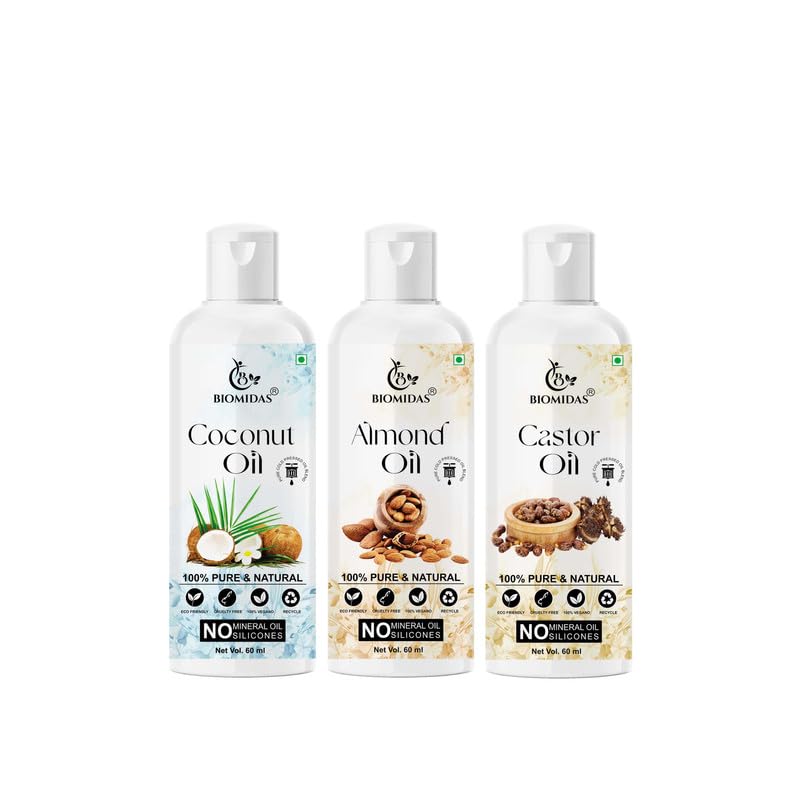 Biomidas 100% Pure Coconut Oil & Almond Oil & Castor Oil 60ML Combo (Pack Of 3)-image-45